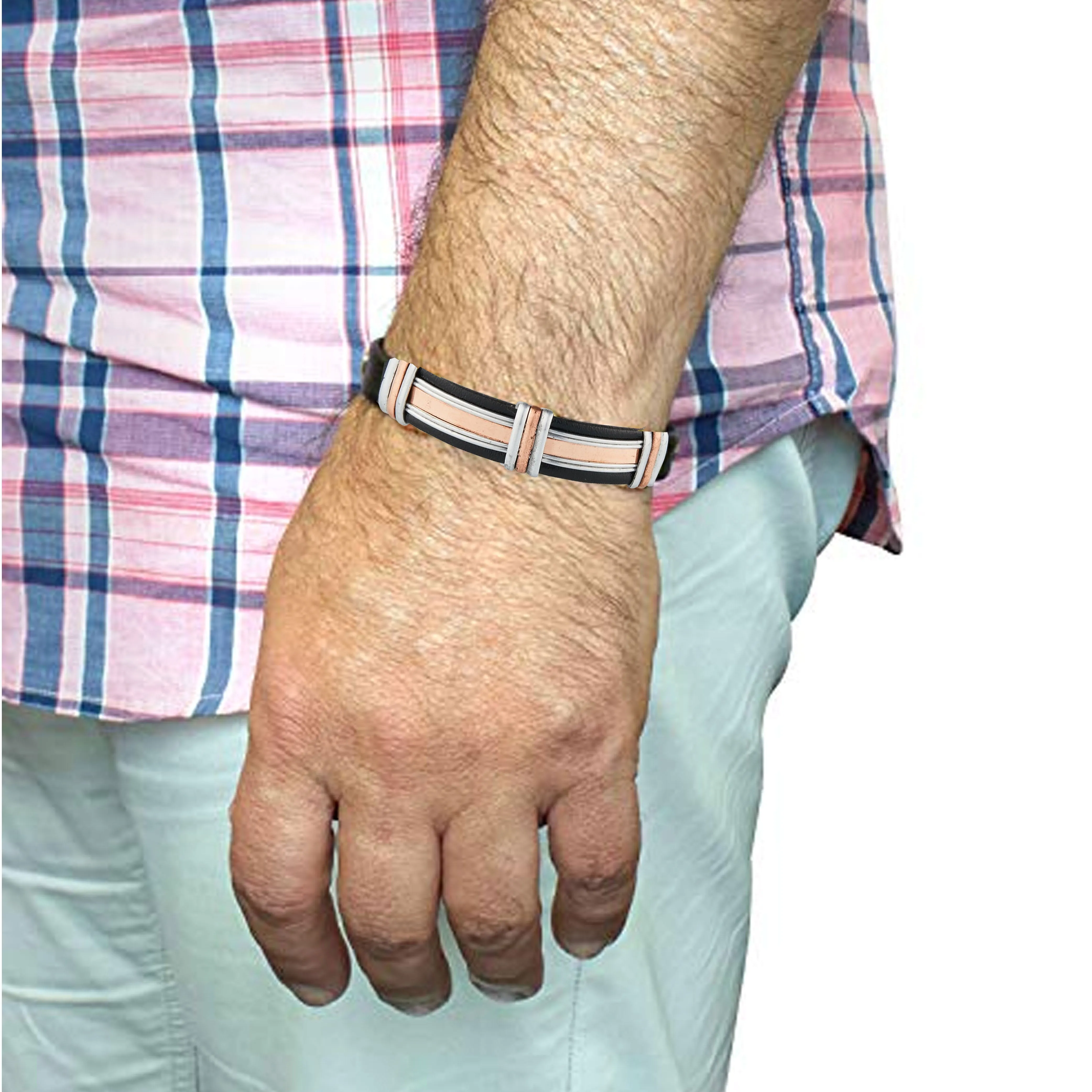 1 Magnetic Leatherette Bracelet Pure Copper Cuff Arthritis Relief Healing Energy