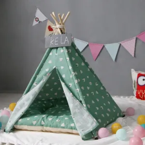 Cotton Canvas Pet Tent Cat and Dog Bed with Cushion, Small 404050cm, Medium 505060cm, Large 606070cm