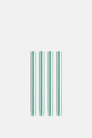 Lawn Green/White Dinner Candles Set of 4