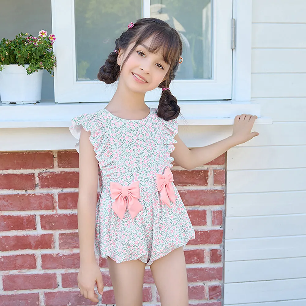 Little Surprise Box, One Piece Little Miss Pink Bow print Swimwear  Swim Cap for Kids & Toddlers