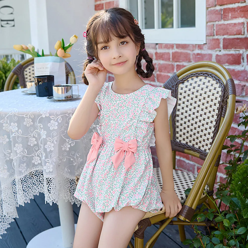 Little Surprise Box, One Piece Little Miss Pink Bow print Swimwear  Swim Cap for Kids & Toddlers
