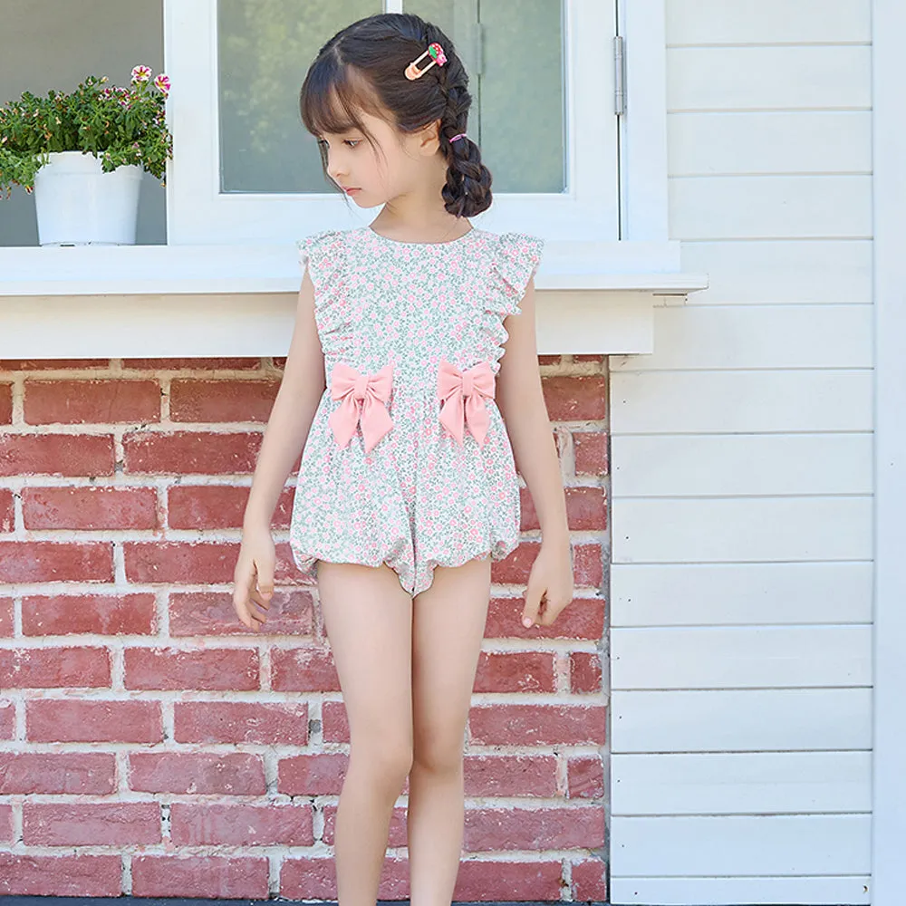 Little Surprise Box, One Piece Little Miss Pink Bow print Swimwear  Swim Cap for Kids & Toddlers