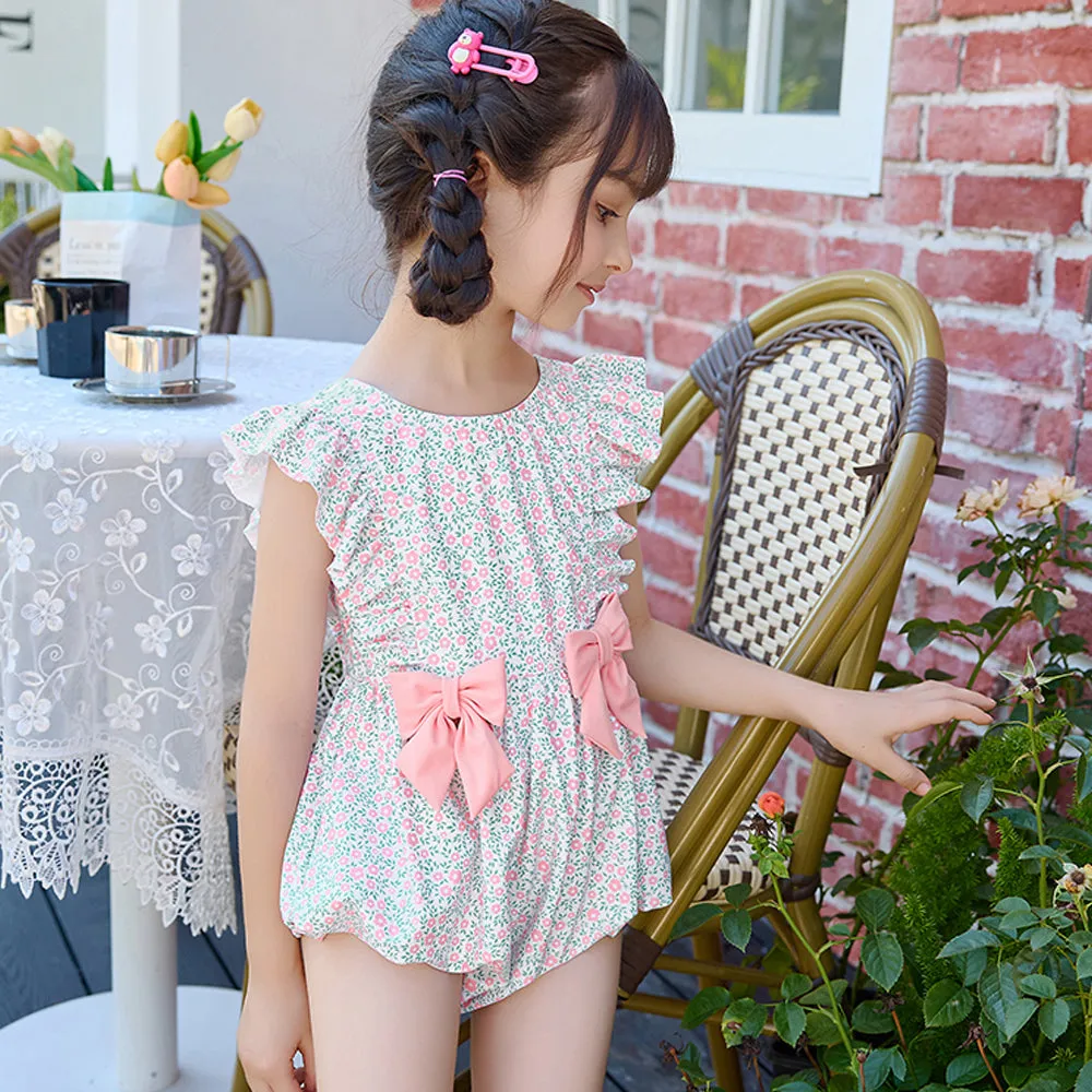 Little Surprise Box, One Piece Little Miss Pink Bow print Swimwear  Swim Cap for Kids & Toddlers