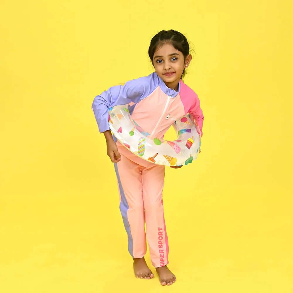 Little Surprise Box Pink Tri Colour Super Sport Swimwear for Toddlers & Kids with UPF 30 