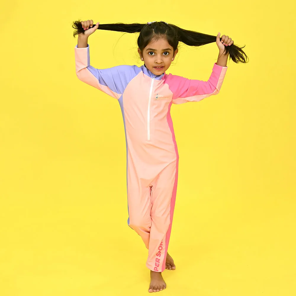 Little Surprise Box Pink Tri Colour Super Sport Swimwear for Toddlers & Kids with UPF 30 