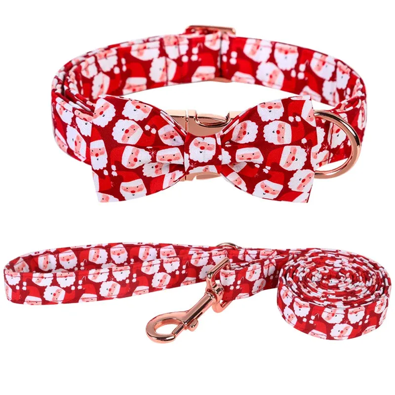 Personalized Christmas Dog Collar with Bow - Red Santa Design for All Sizes