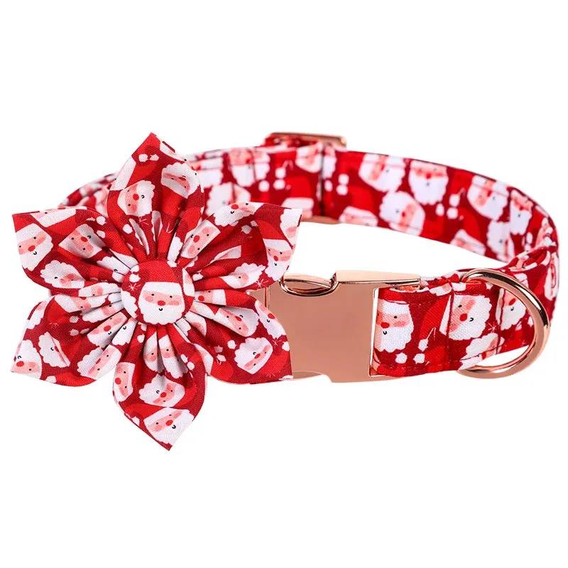Personalized Christmas Dog Collar with Bow - Red Santa Design for All Sizes